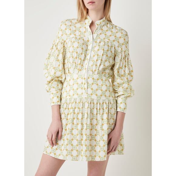 Sandro Magy Floral Jacquard Mini Dress Ivory Long Sleeve Shirtdress - Picture 13 of 15